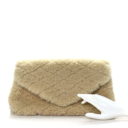 Saint Laurent Shearling Lambskin Quilted Sade Puffer Envelope Clutch Natural Beige 2 of 9