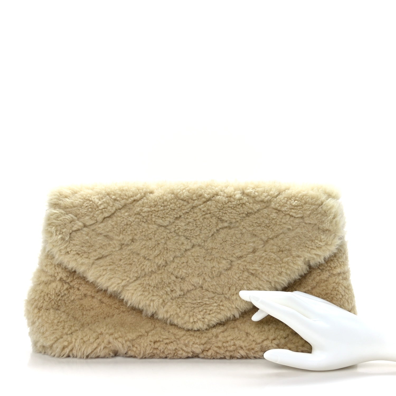 Saint Laurent Shearling Lambskin Quilted Sade Puffer Envelope Clutch Natural Beige 2 of 9