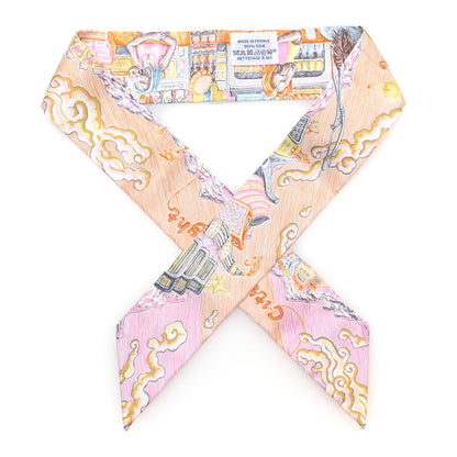 Hermes Silk City Of Light Twilly Orange Petrole Vieux Rose 1 of 3