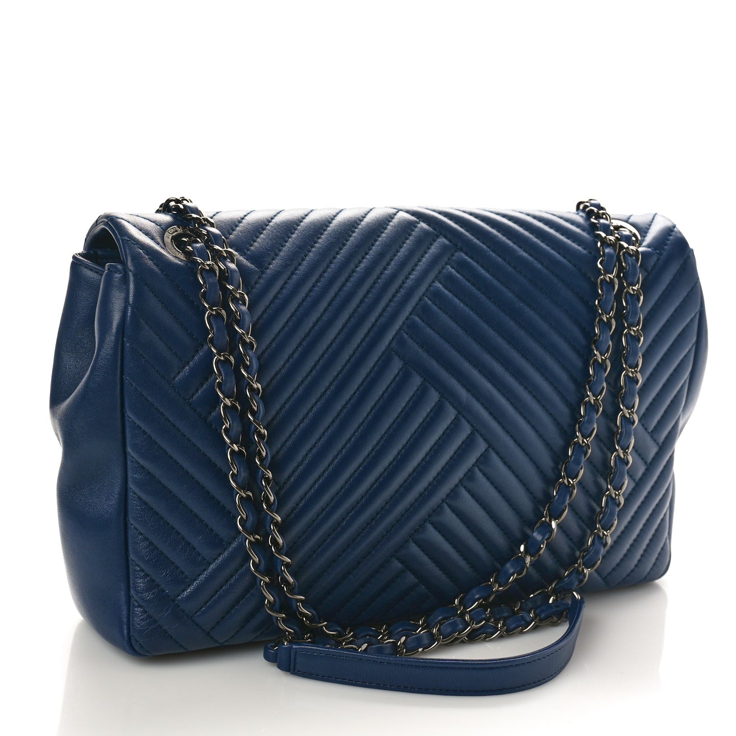 Lambskin Quilted Large CC Crossing Flap Navy