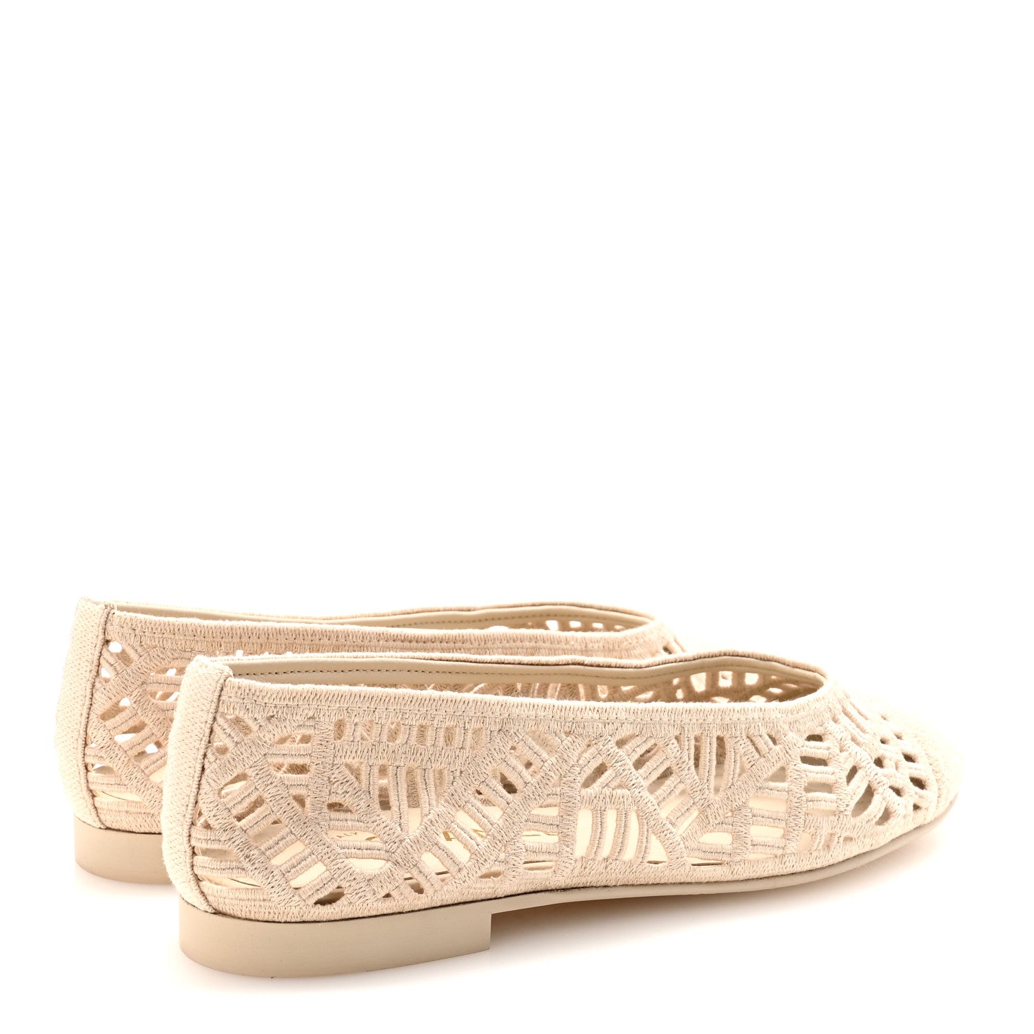Chanel Cotton Embroidered Cap Toe Ballet Flats 38 Ivory 5 of 8