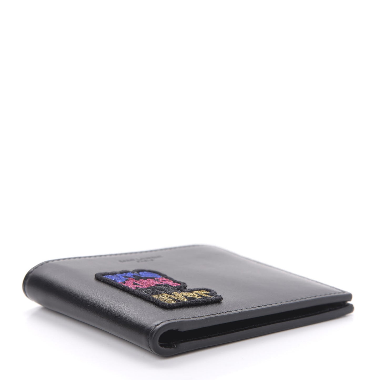 Calfskin Smoking Forever Patch Bifold Wallet Black