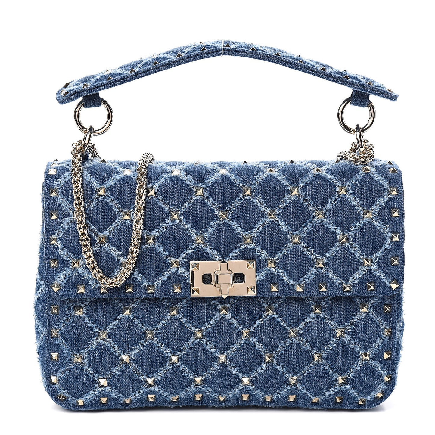 Denim Medium Rockstud Spike Shoulder Bag Denim