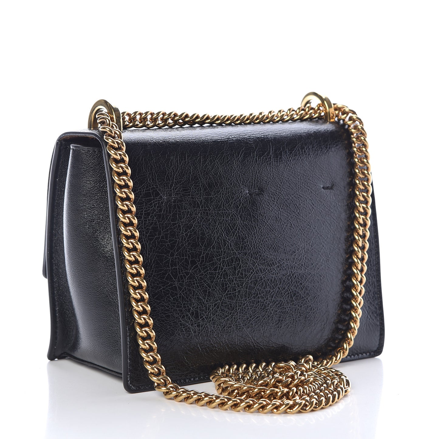 Agnello Old Shine Small Kan U Shoulder Bag Black