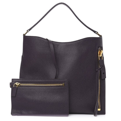 Tom Ford Pebbled Calfskin Small Alix Padlock Zip Hobo Bag Wine 1 of 10