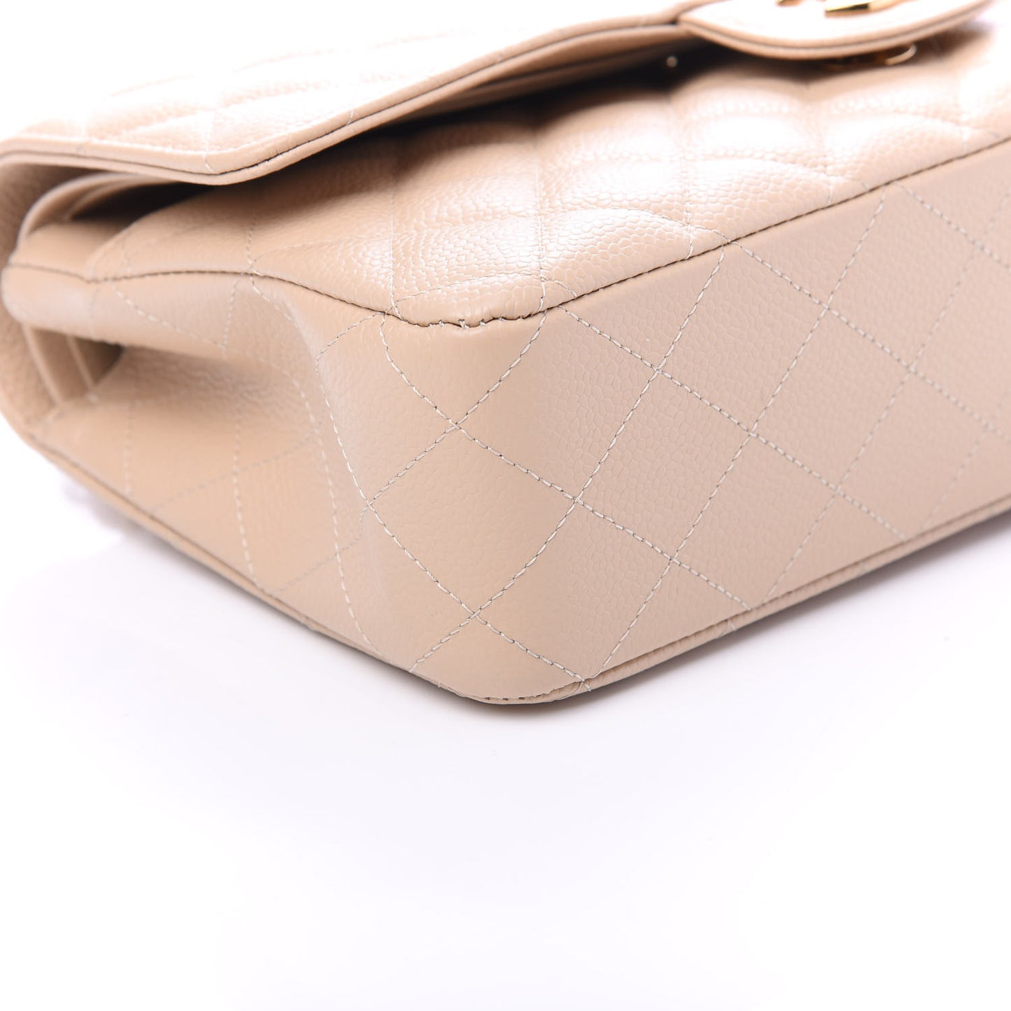 Caviar Quilted Medium Double Flap Beige