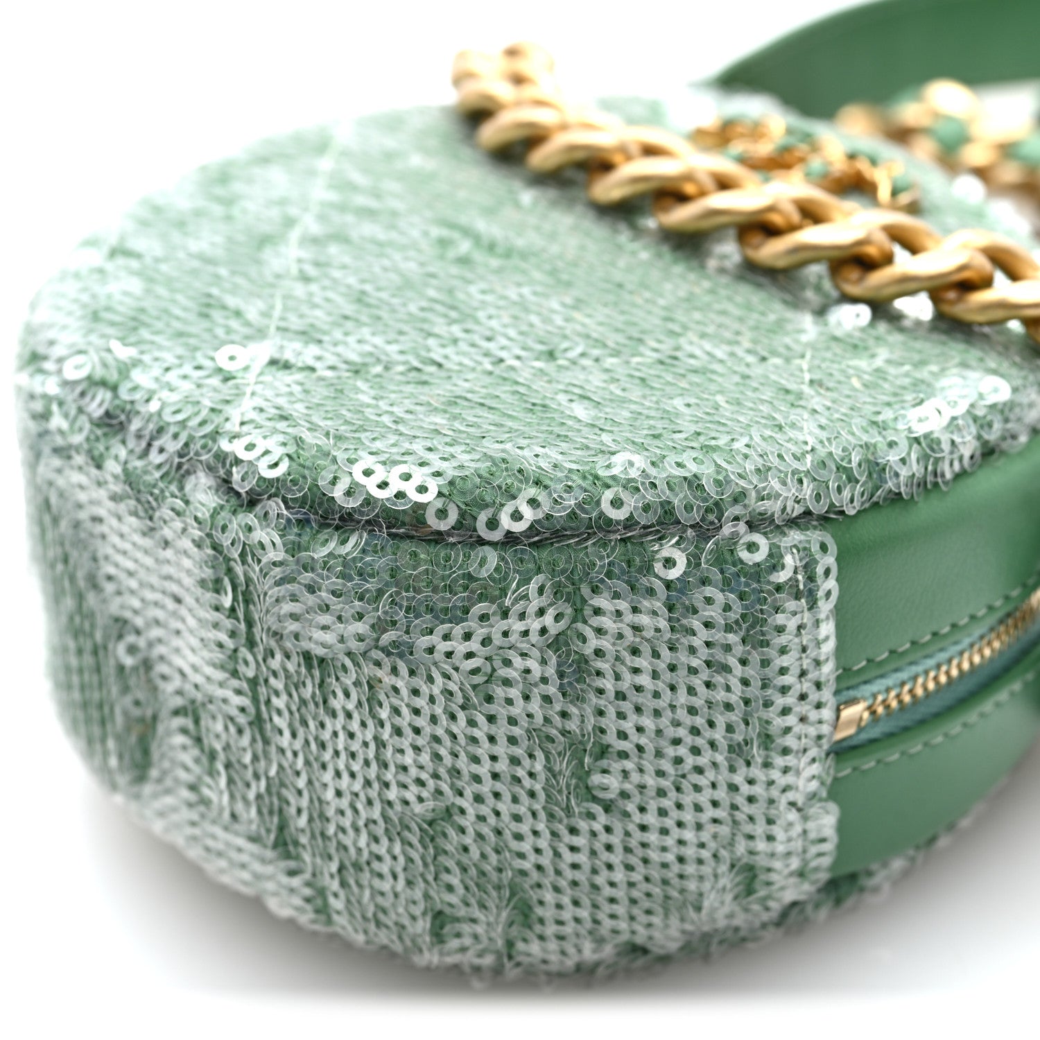 Chanel Sequin Chanel 19 Round Clutch With Chain Green Green 10 of 10