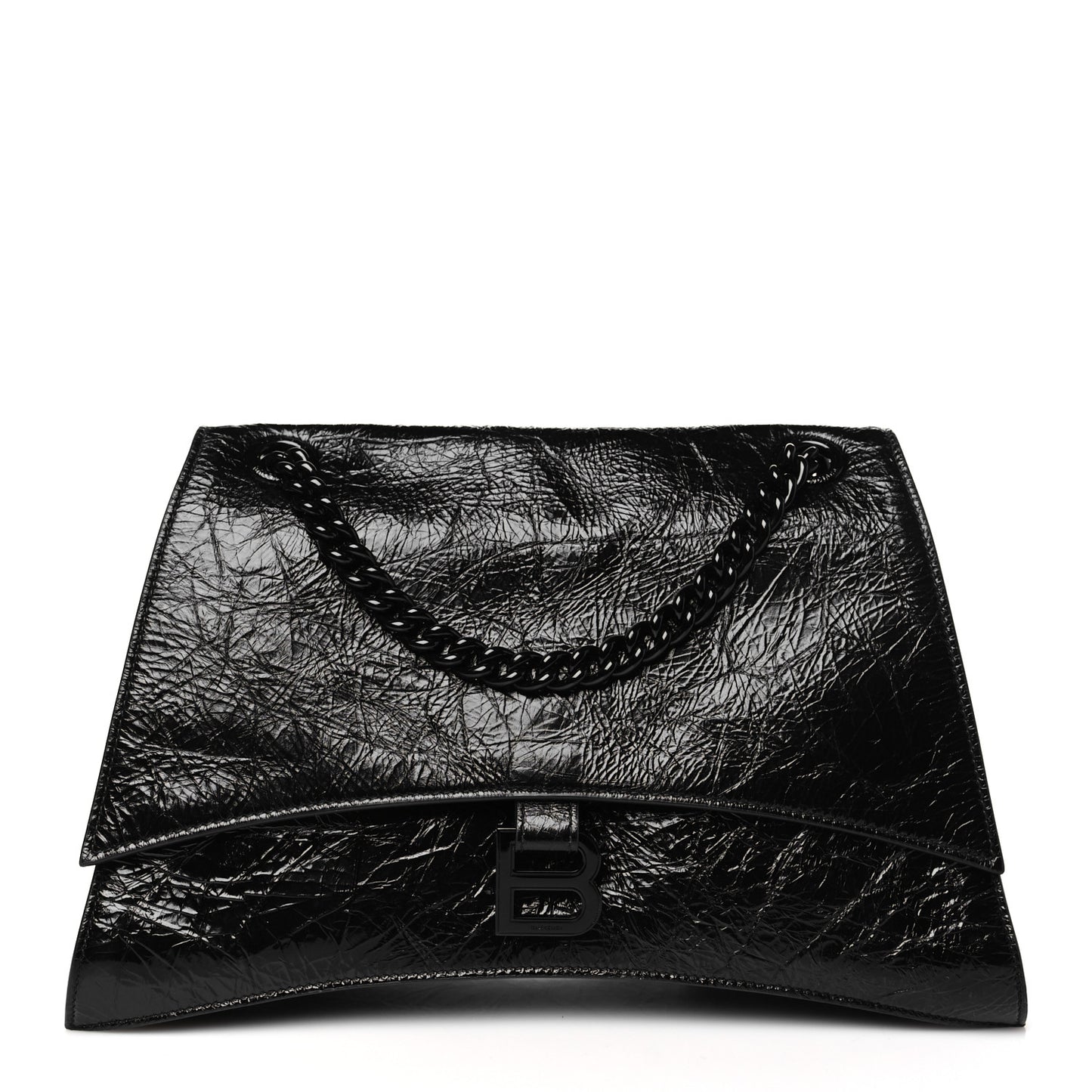 Crushed Calfskin Monochrome Medium Crush Chain Bag Black