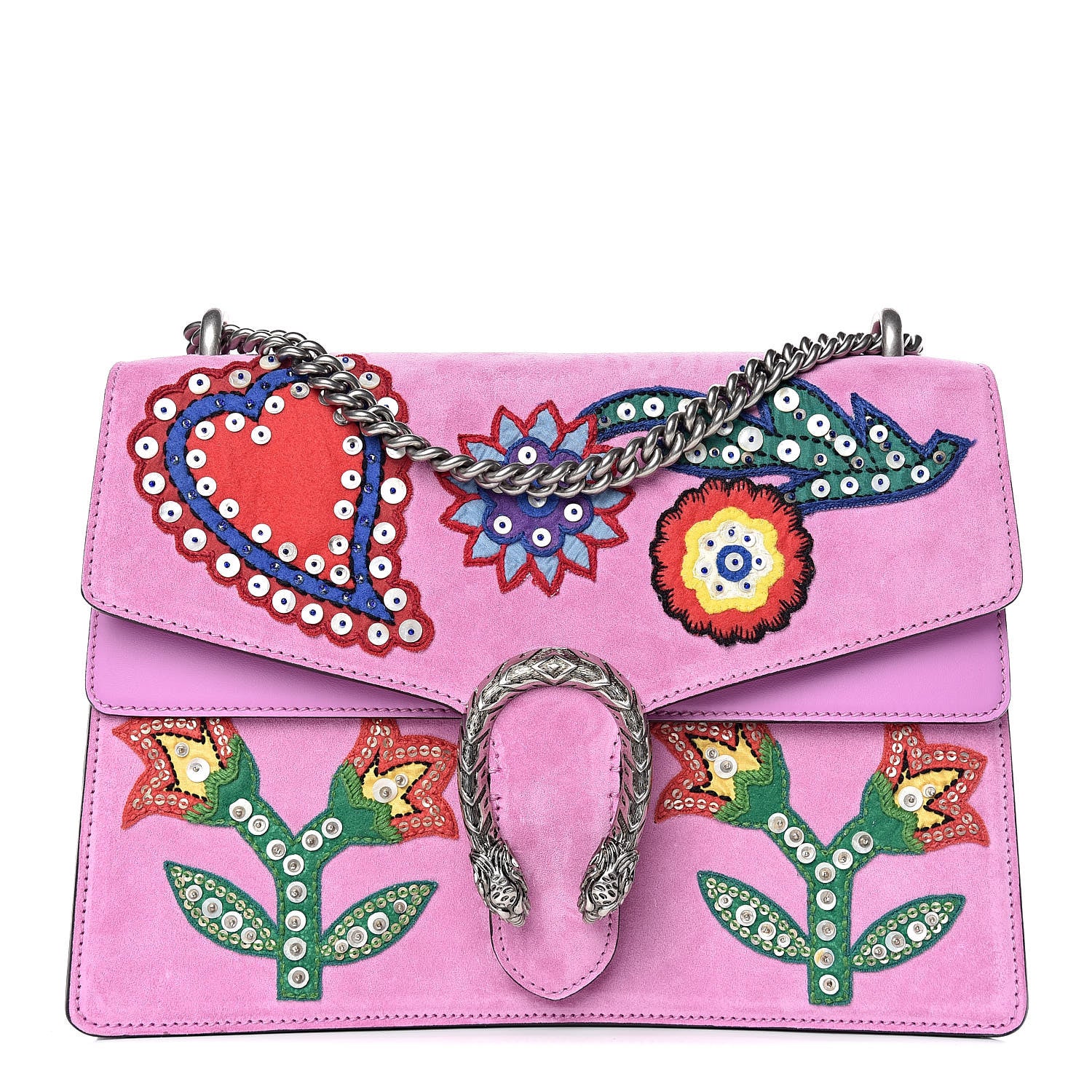 Gucci Suede Cudu Embroidered Medium Dionysus Shoulder Bag Candy Mousse Multicolor 1 of 11