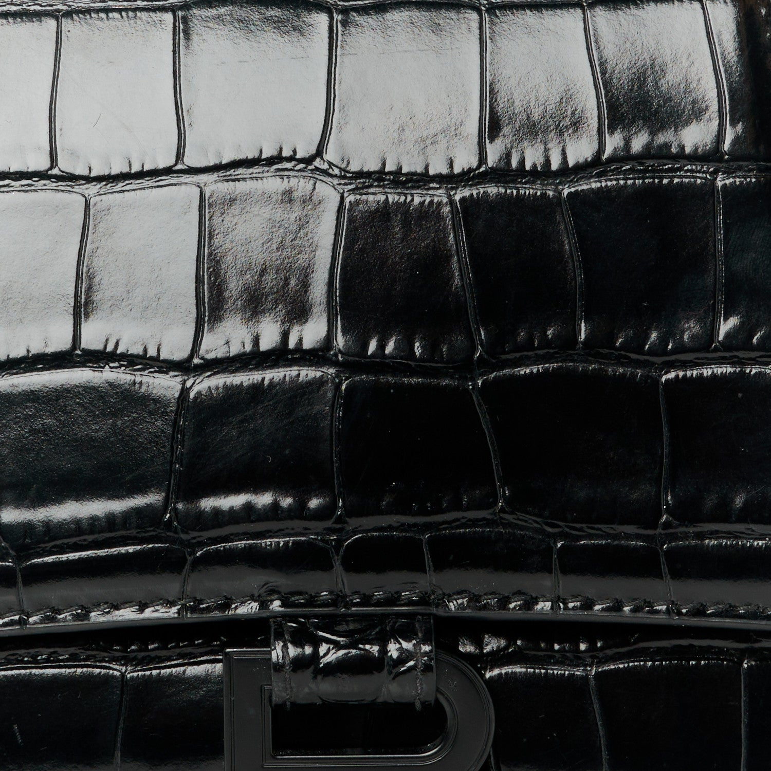 Balenciaga Shiny Calfskin Monochrome Crocodile Embossed Small Hourglass Top Handle Bag Black 8 of 11