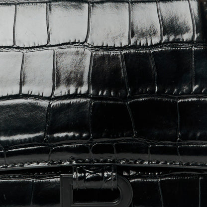 Balenciaga Shiny Calfskin Monochrome Crocodile Embossed Small Hourglass Top Handle Bag Black 8 of 11
