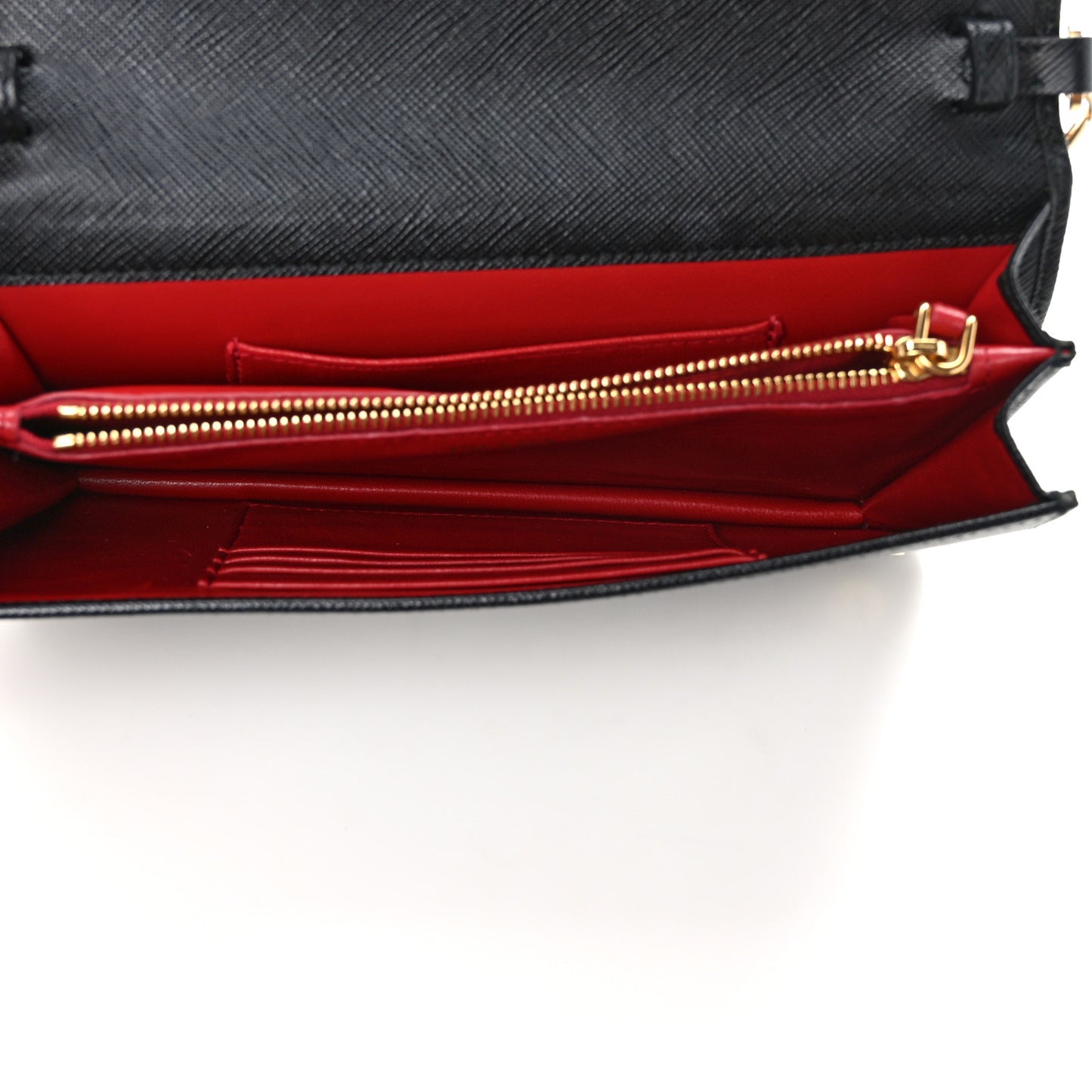 Saffiano Lux Monochrome Chain Wallet Black