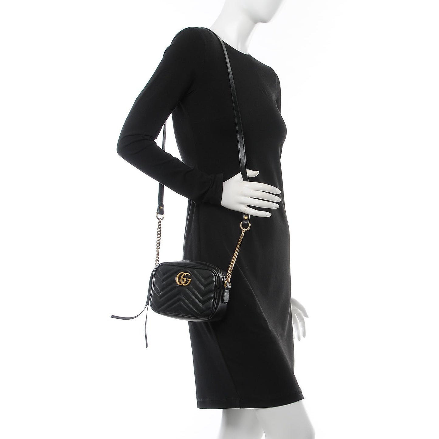 Calfskin Matelasse Mini GG Marmont Chain Shoulder Bag Black