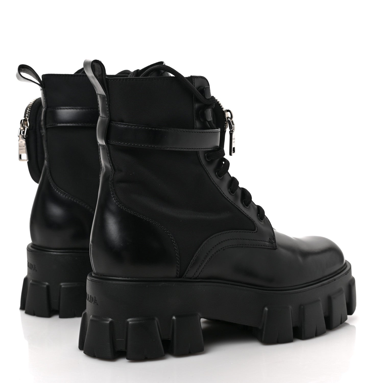 Prada Spazzolato Rois Nylon Metal Triangle Logo Monolith Pouch Pocket 55mm Boots 39 Black 4 of 8