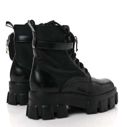 Prada Spazzolato Rois Nylon Metal Triangle Logo Monolith Pouch Pocket 55mm Boots 39 Black 4 of 8