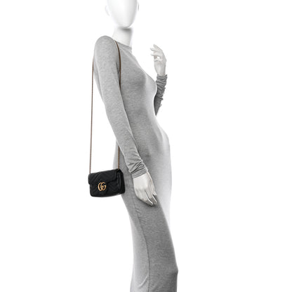 Gucci Calfskin Matelasse Super Mini GG Marmont Shoulder Bag Black 2 of 12