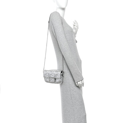 Fendi Vitello Catalan Mirror FF 1974 Embossed Mini Baguette Argento 2 of 10