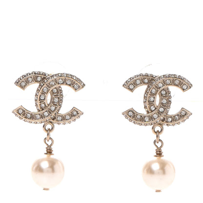 Chanel Crystal Pearl CC Drop Earrings Gold 1 of 4