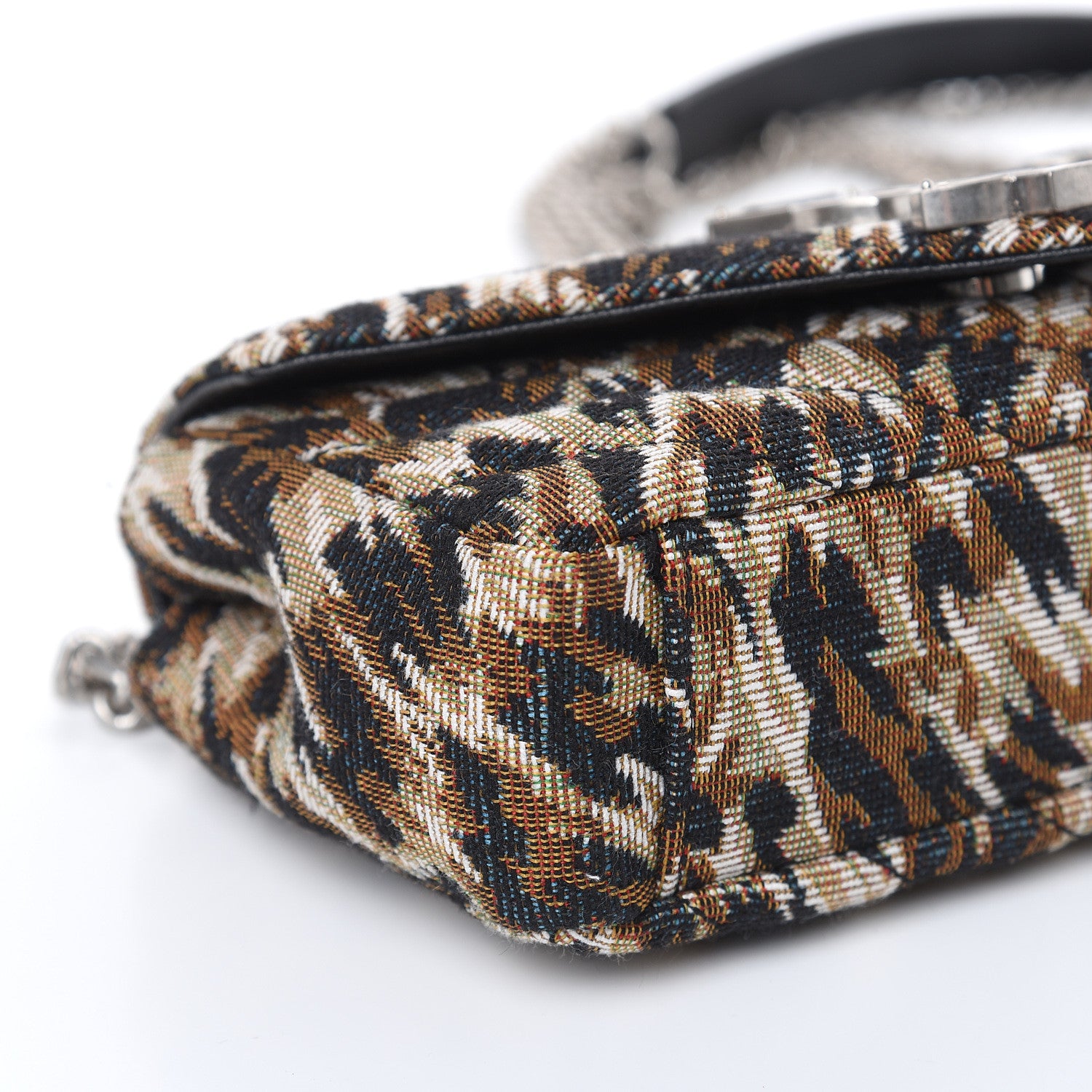 Saint Laurent Jacquard Leopard Matelasse Chevron Monogram Baby Chain Bag Black 9 of 11