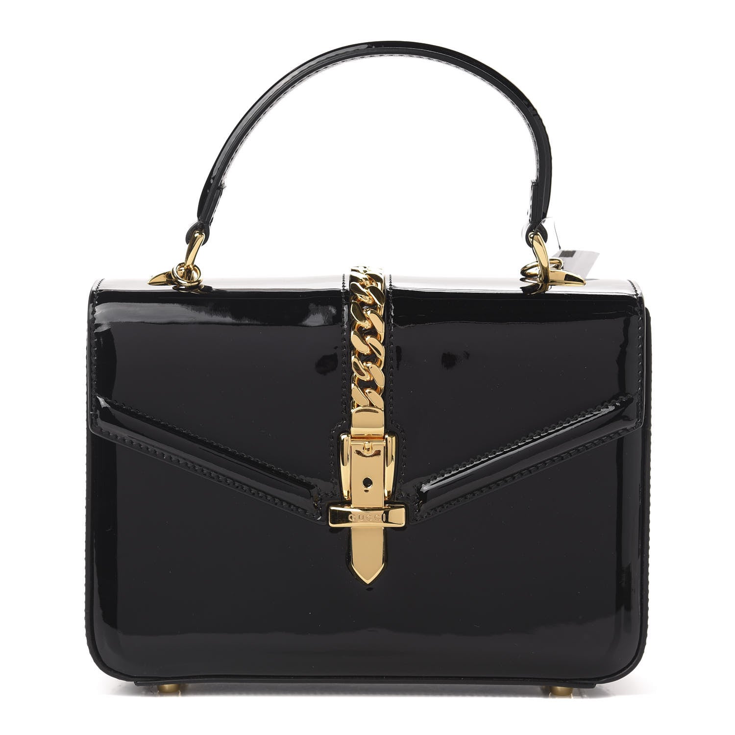 Gucci Mousse Top Patent Mini Sylvie 1969 Top Handle Bag Black 1 of 11