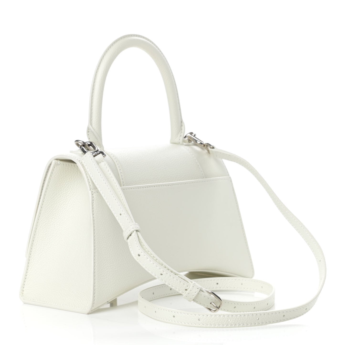 Grained Calfskin Small Hourglass Top Handle Bag White