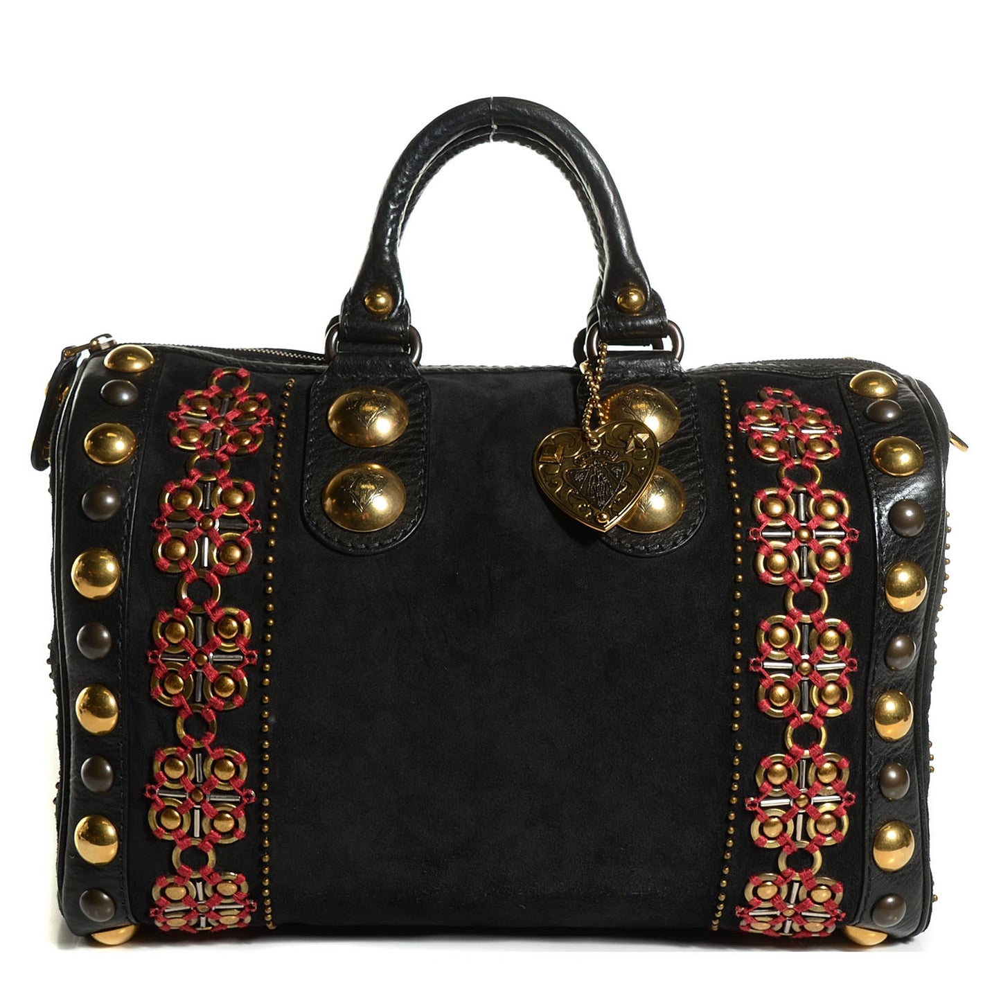 Suede Calfskin Babouska Studded Large Boston Black
