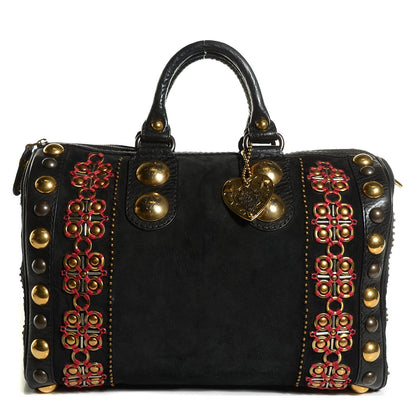 Gucci Suede Calfskin Babouska Studded Large Boston Black 1 of 7