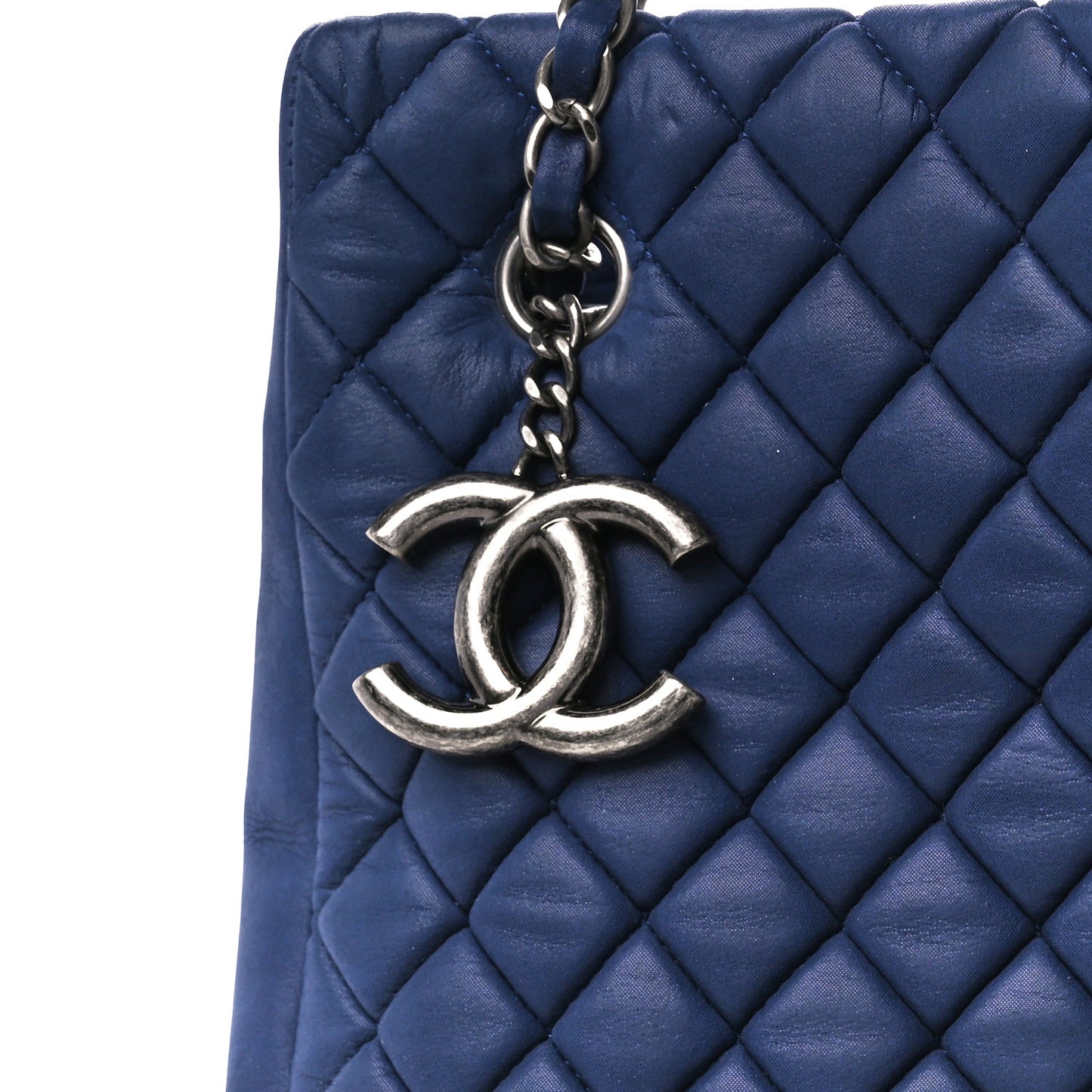 Iridescent Calfskin Quilted New Bubble Tote Dark Blue