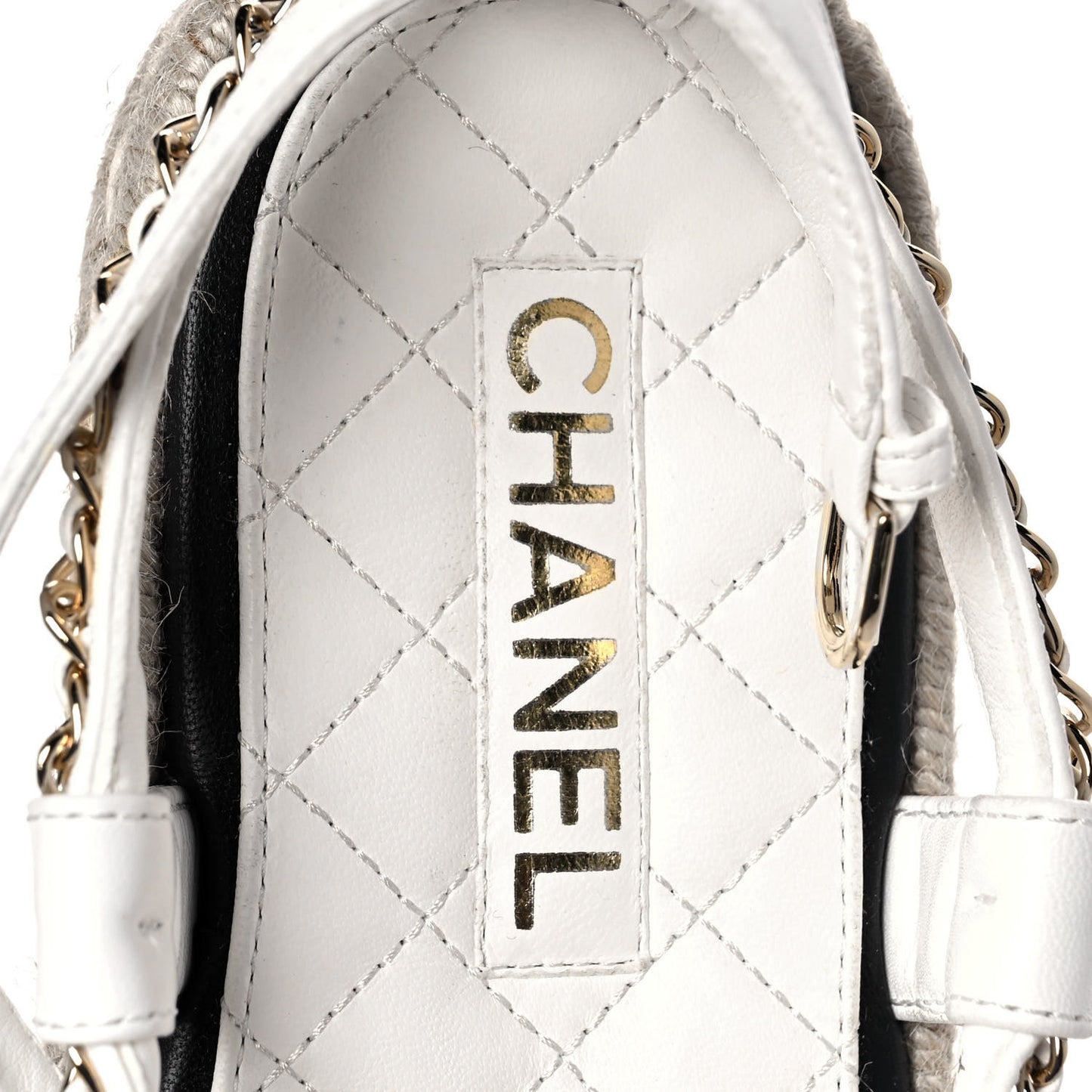 Lambskin Chain CC Thong Espadrille Sandals 36 White