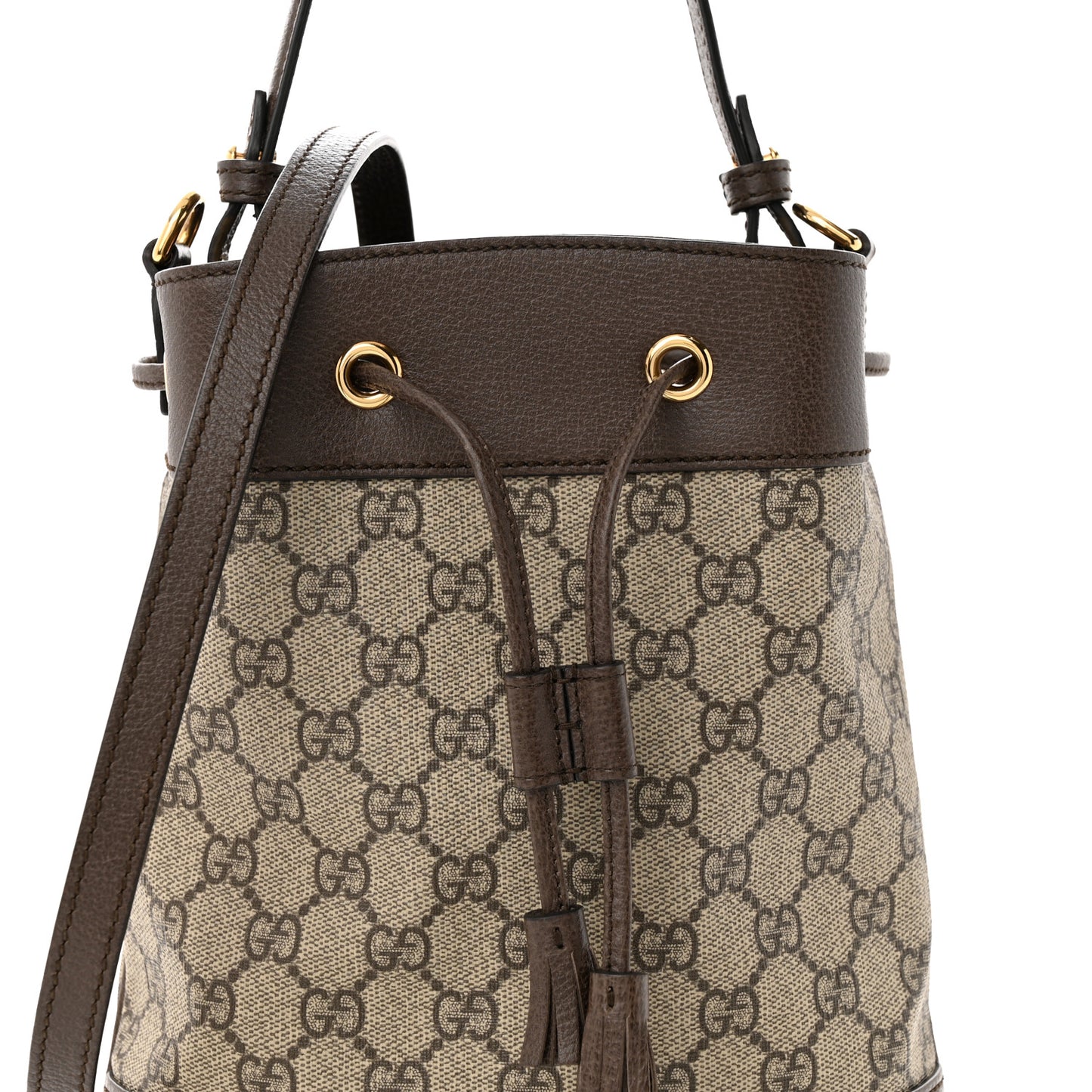 GG Supreme Monogram Web Small Ophidia Bucket Bag Brown