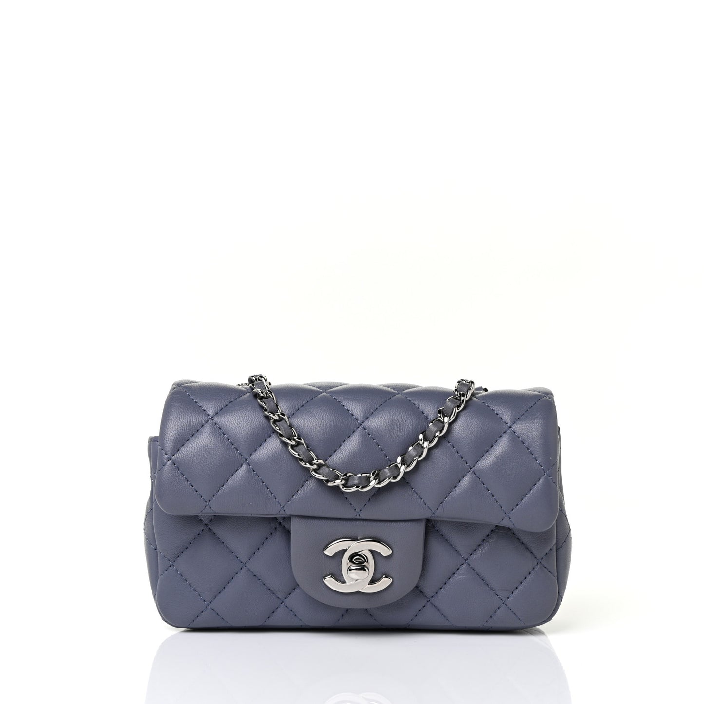 Lambskin Quilted Extra Mini Rectangular Flap Blue