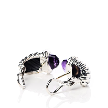 David Yurman Sterling Silver Diamond Amethyst Shrimp Earrings 3 of 4