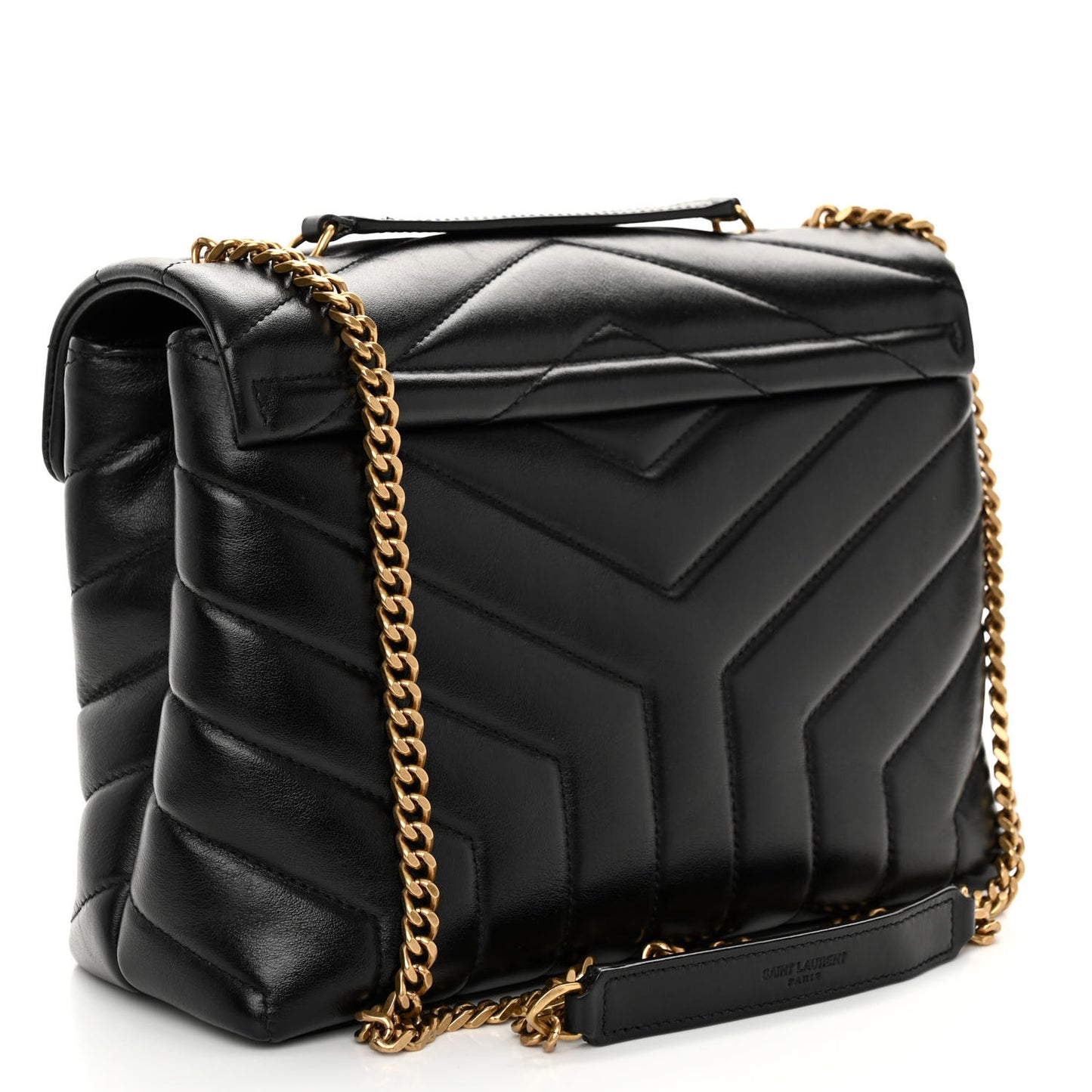 Calfskin Y Quilted Monogram Small Loulou Chain Satchel Black