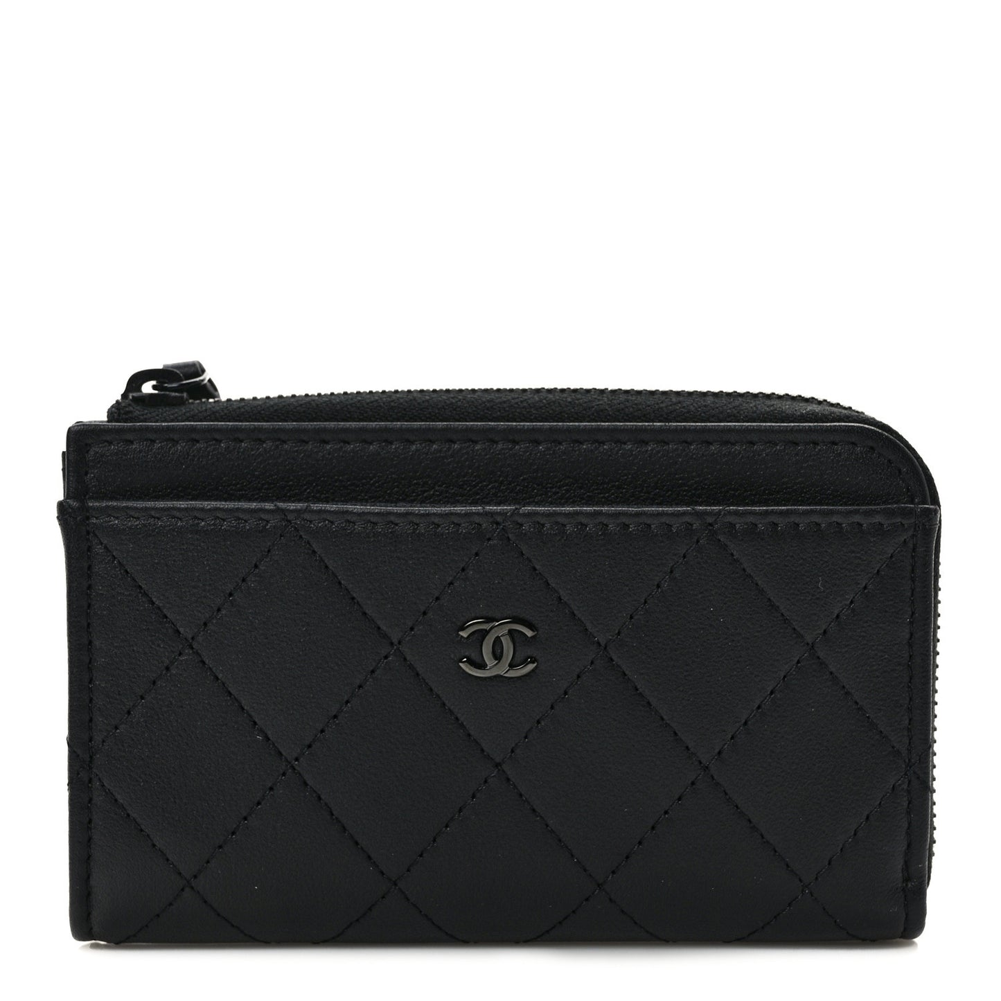 Lambskin Quilted Zip Card Holder So Black