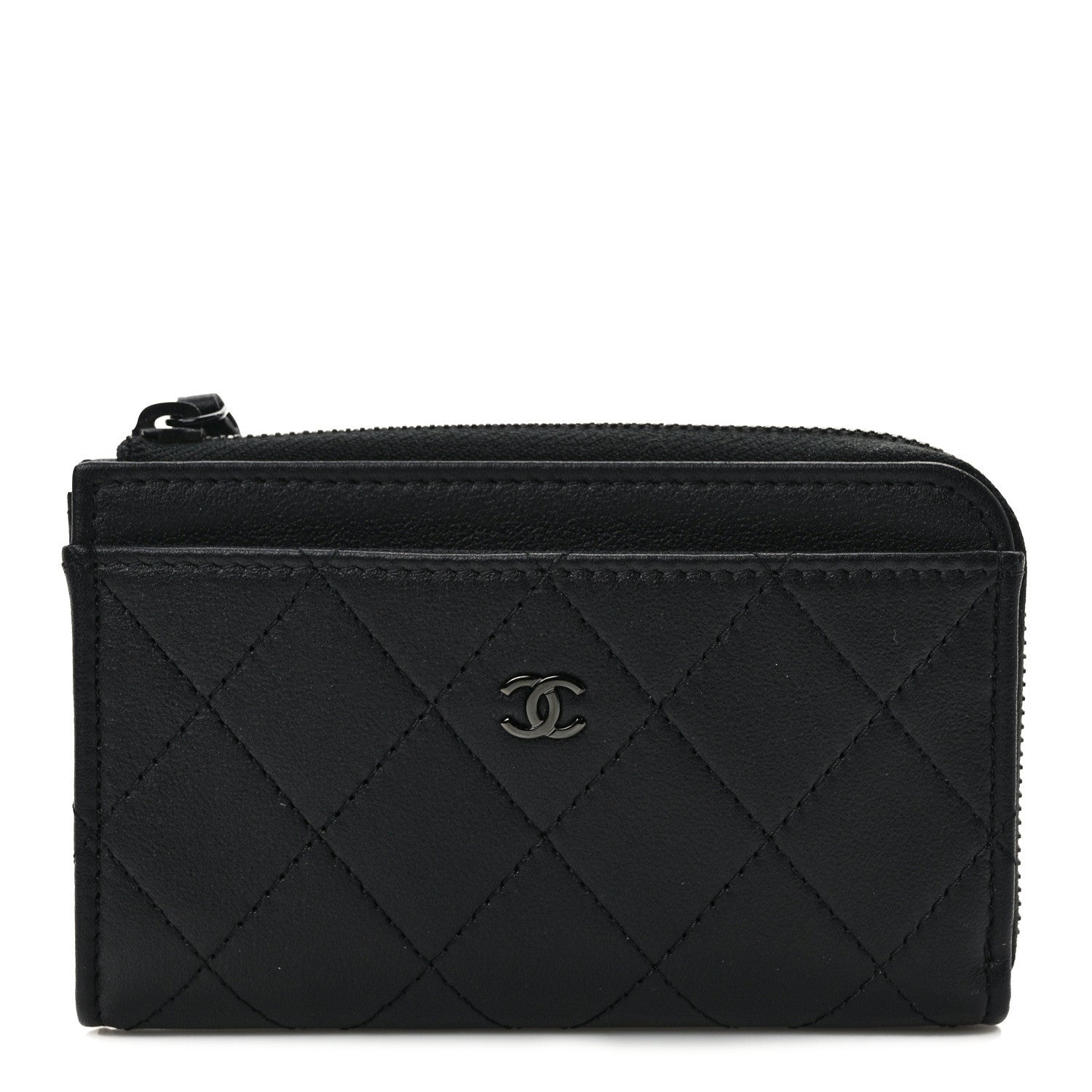 Chanel Lambskin Quilted Zip Card Holder So Black 1 of 7