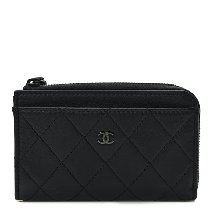 Chanel Lambskin Quilted Zip Card Holder So Black 1 of 7