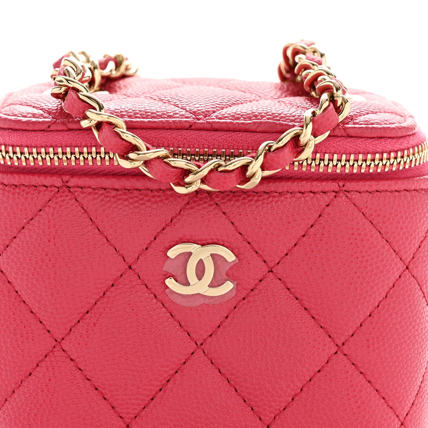 Chanel Caviar Quilted Mini Vanity Case With Chain Dark Pink 8 of 10