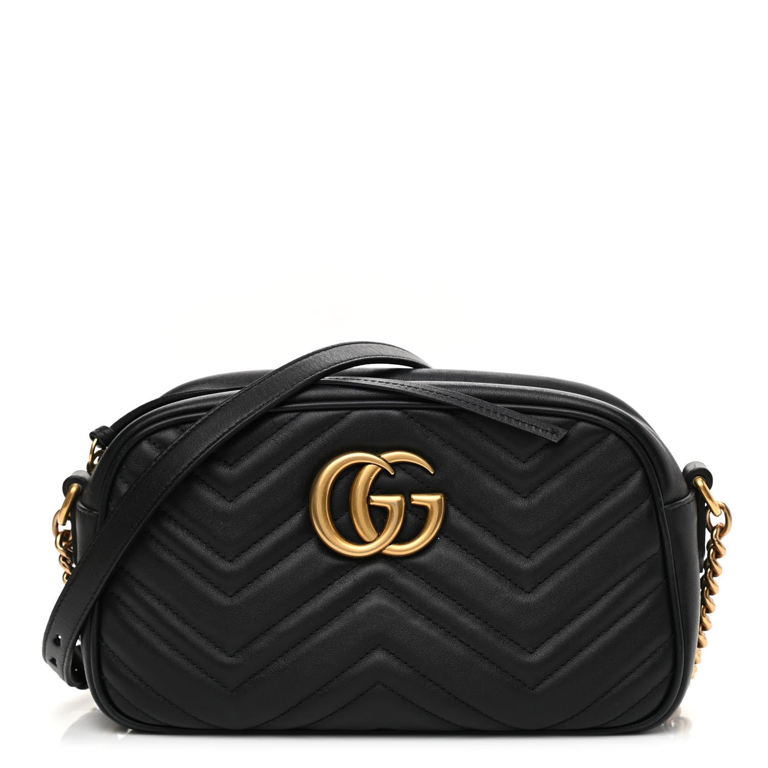 Gucci Calfskin Matelasse Small GG Marmont Chain Shoulder Bag Black 1 of 11