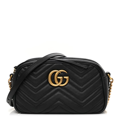 Gucci Calfskin Matelasse Small GG Marmont Chain Shoulder Bag Black 1 of 11