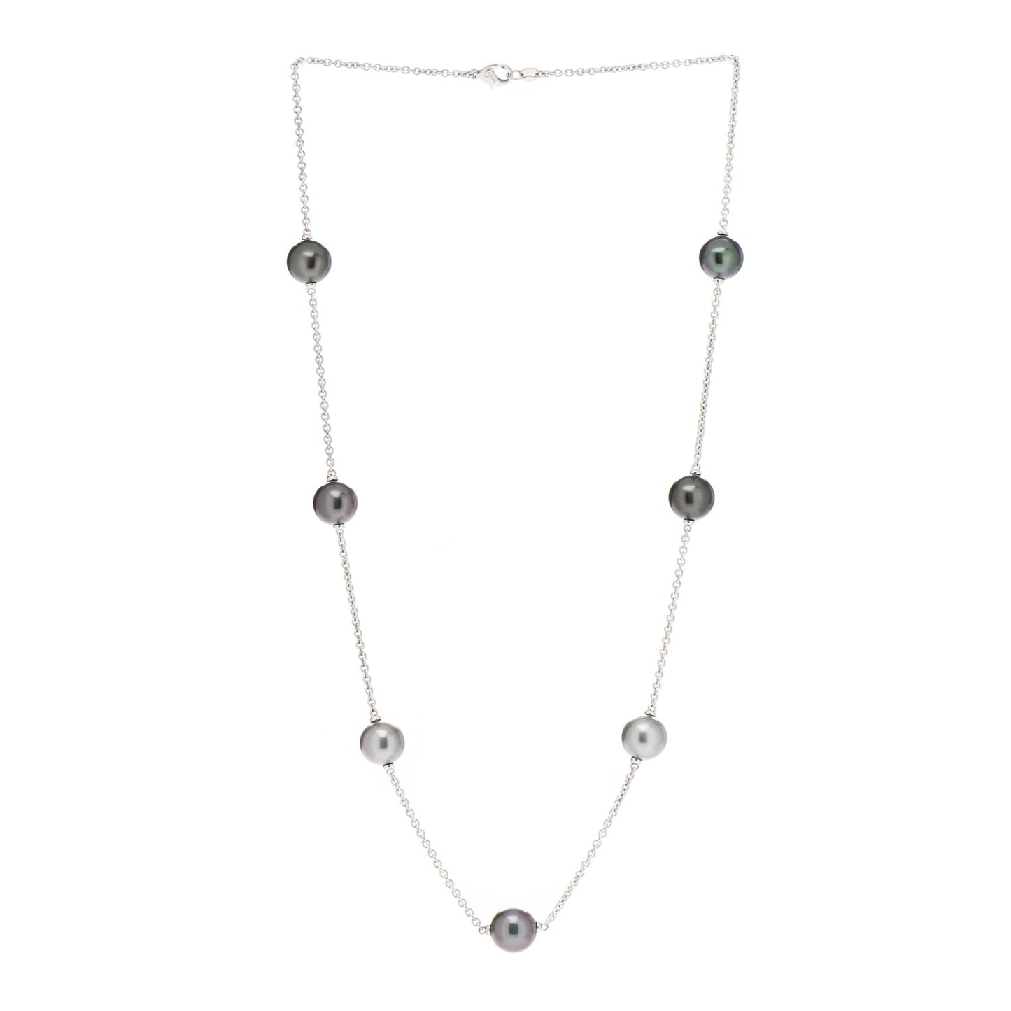 18K White Gold Black South Sea Pearl 9mm Station Necklace