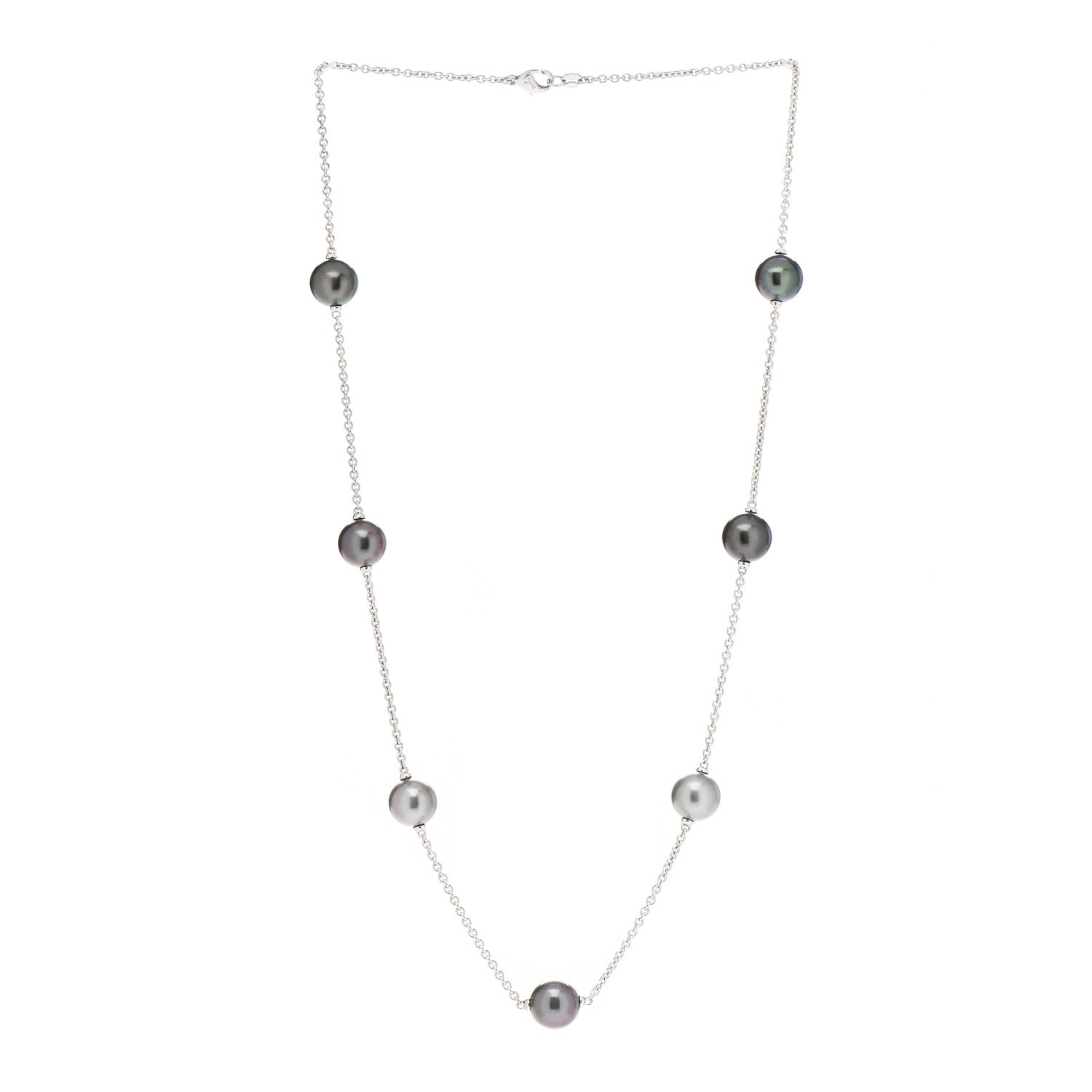 Mikimoto 18K White Gold Black South Sea Pearl 9mm Station Necklace 3 of 5