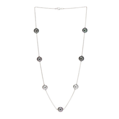 Mikimoto 18K White Gold Black South Sea Pearl 9mm Station Necklace 3 of 5