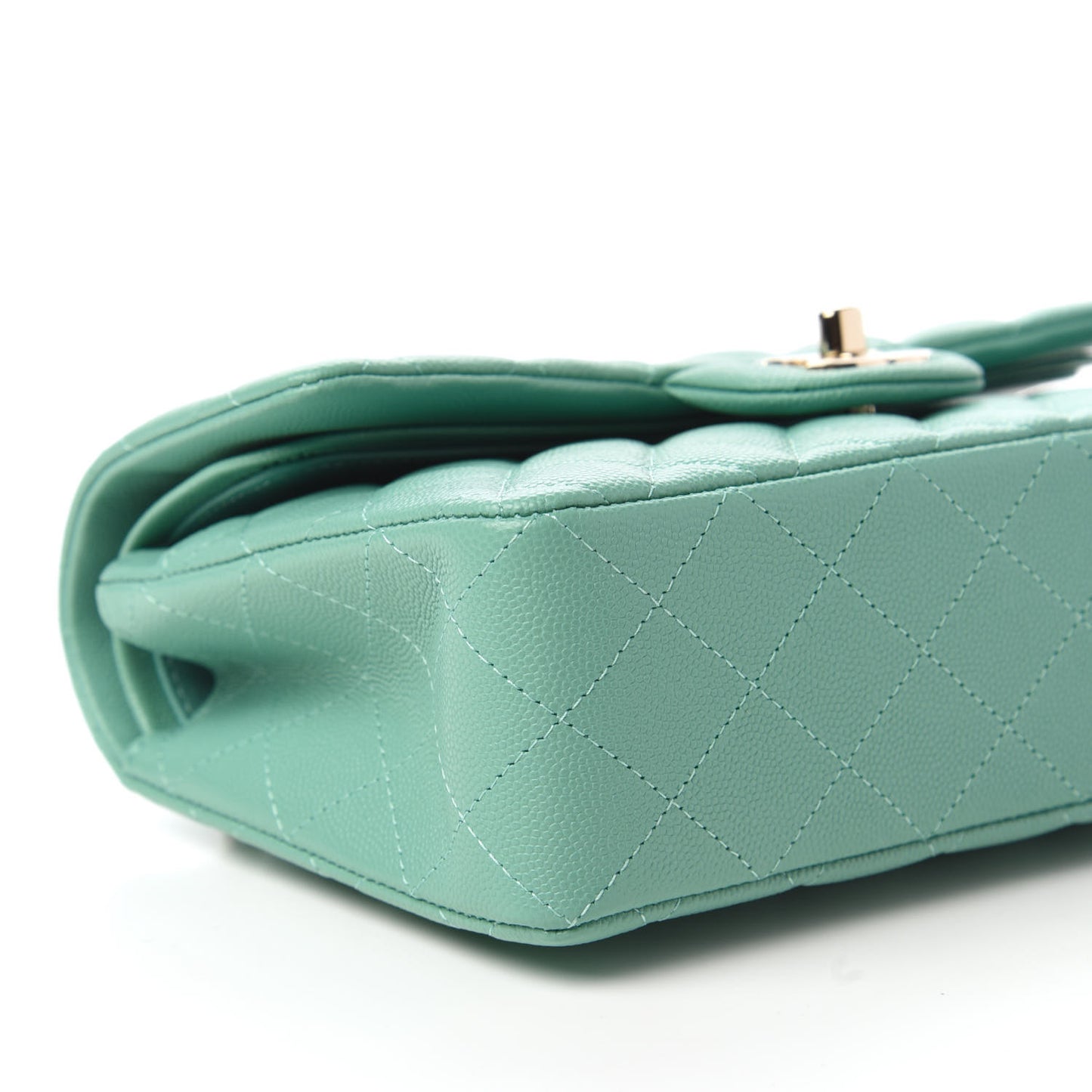 Caviar Quilted Small Double Flap Light Green