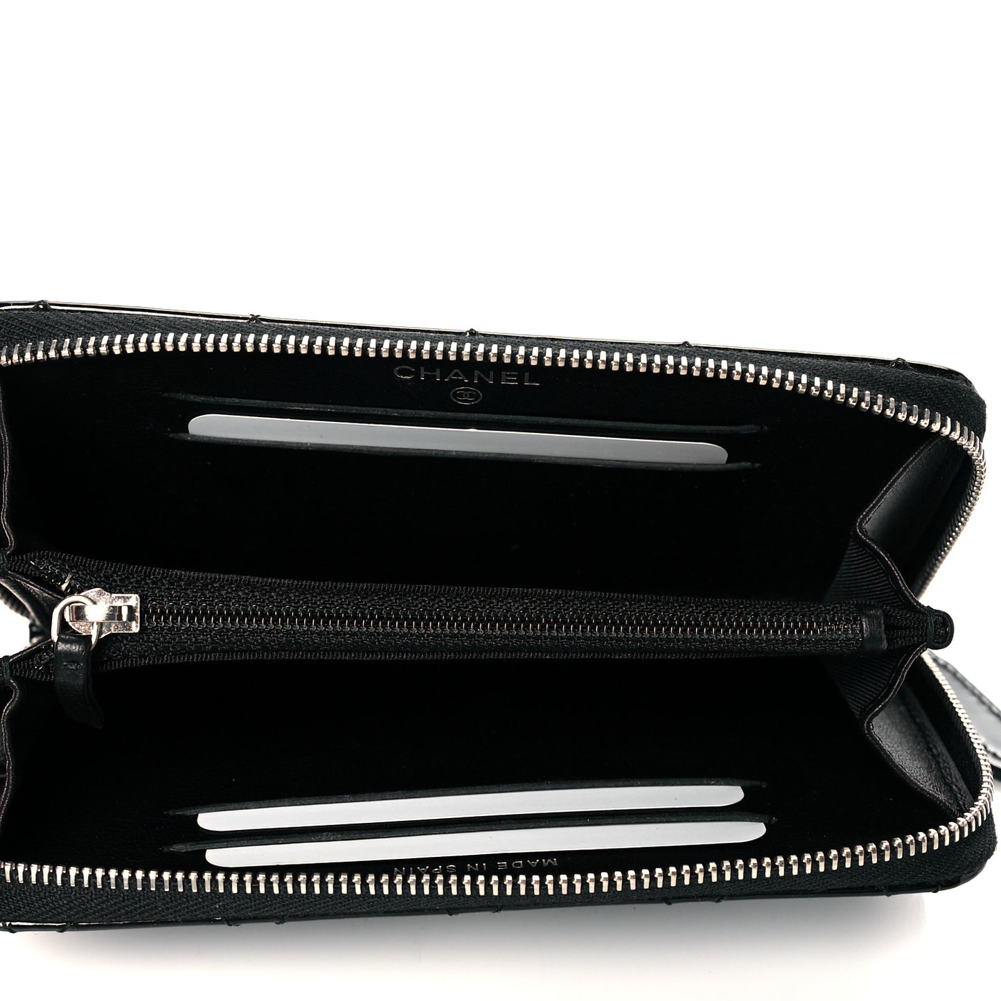 Patent Quilted Small Zip Around Wallet Black