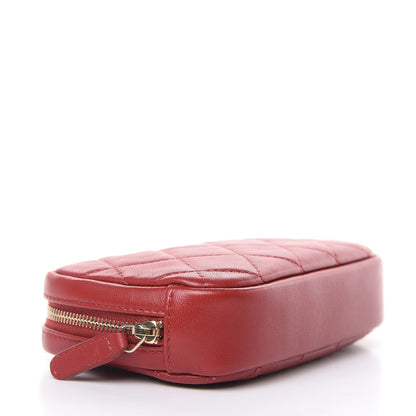 Chanel Lambskin Quilted Small Curvy Pouch Cosmetic Case Red 4 of 10