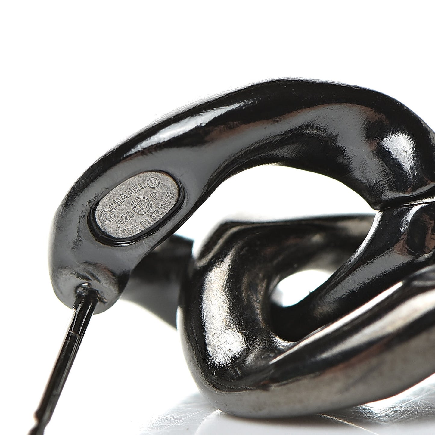 Metal CC Pick Drop Earrings Ruthenium