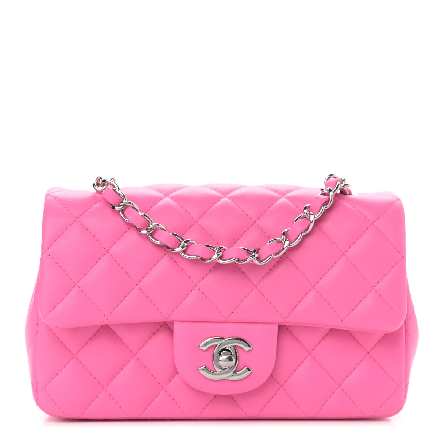 Chanel Lambskin Quilted Mini Rectangular Flap Neon Pink 1 of 11
