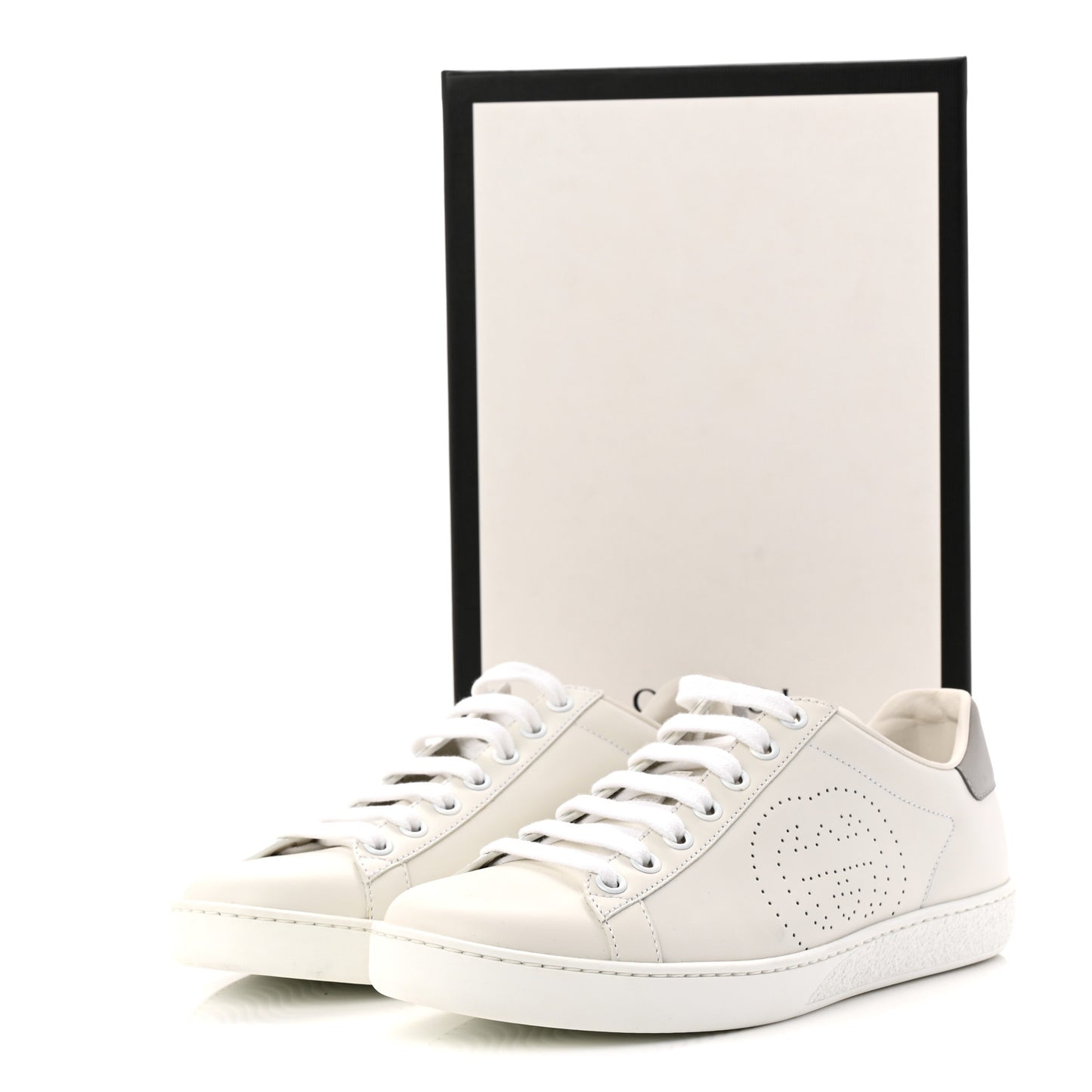 Calfskin Interlocking G Perforated Womens Ace Sneakers 36.5 White Grey Sky