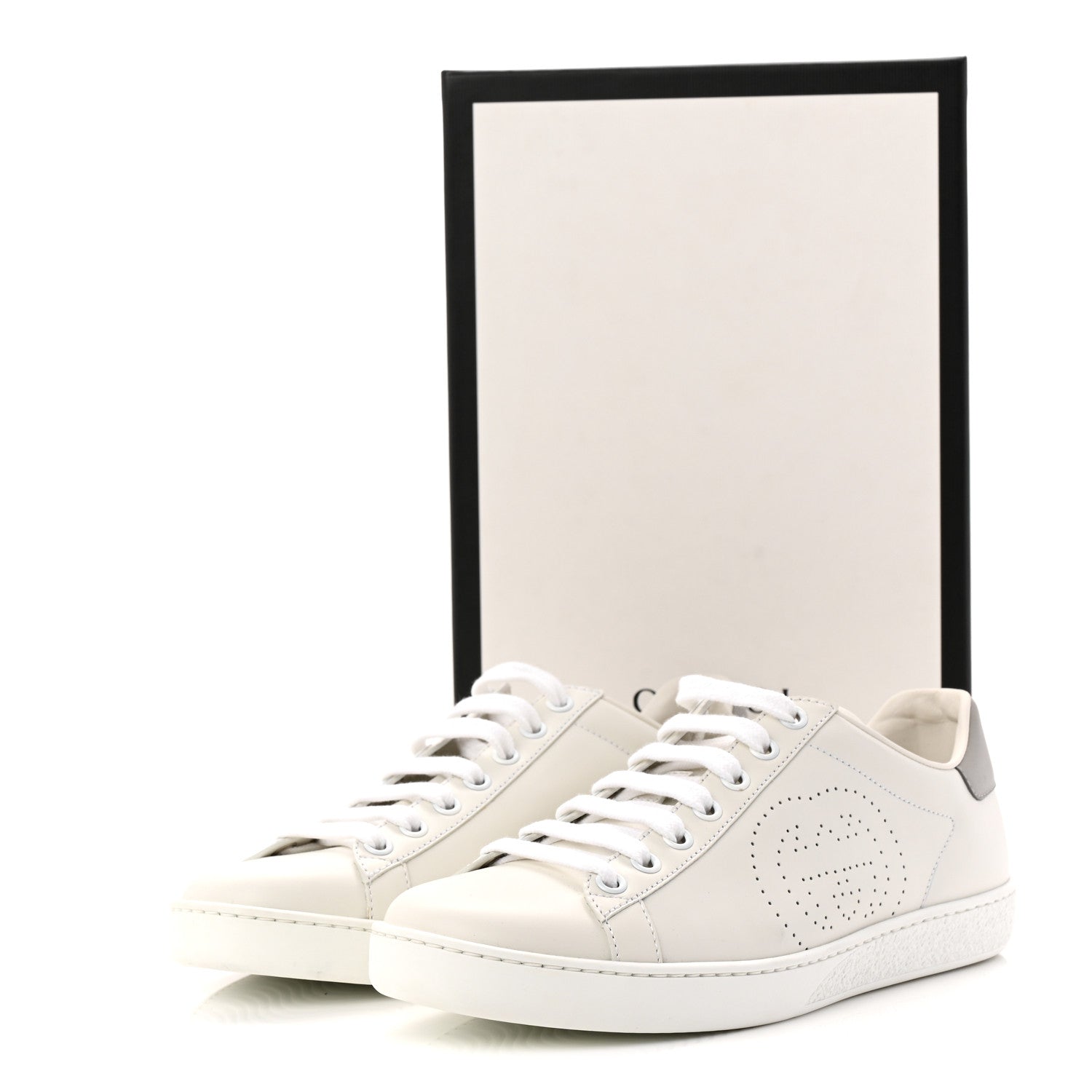Gucci Calfskin Interlocking G Perforated Womens Ace Sneakers 36.5 White Grey Sky 10 of 10