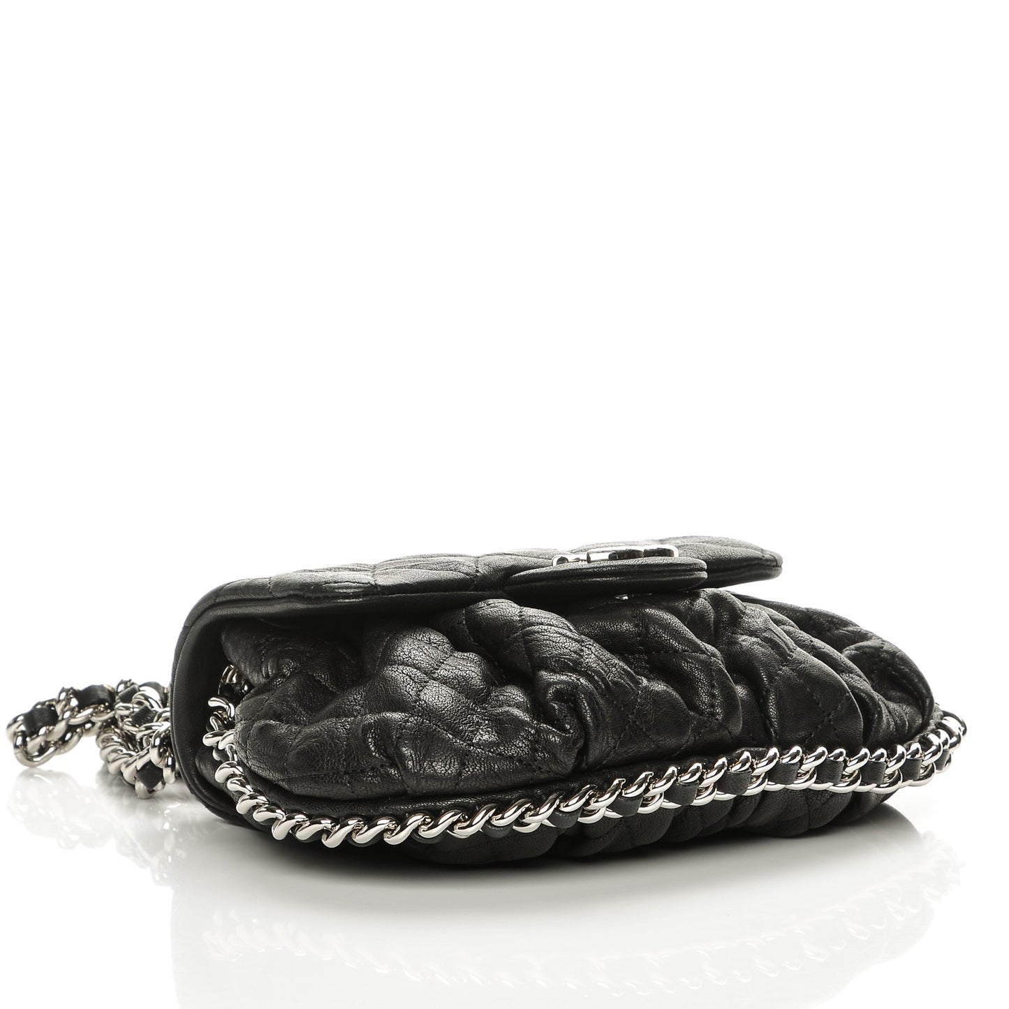 Washed Lambskin Quilted Mini Chain Around Flap Black